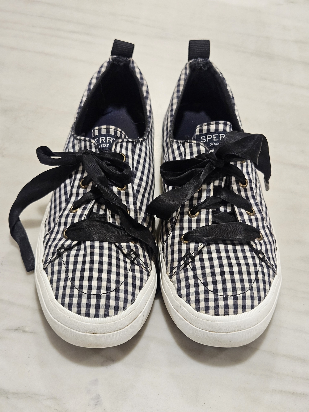 Sperry Top-Sider Crest Vibe Black & White Gingham Plaid Sneakers Size 8.5 M